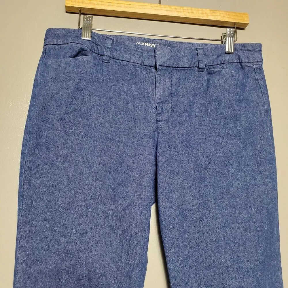 Old Navy Pixie Pants Size 10 Blue Cotton Linen Mid Rise Ankle Stretch 2017
